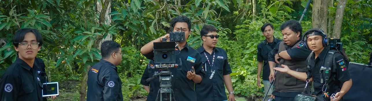 Photo of eight people gathering during shooting